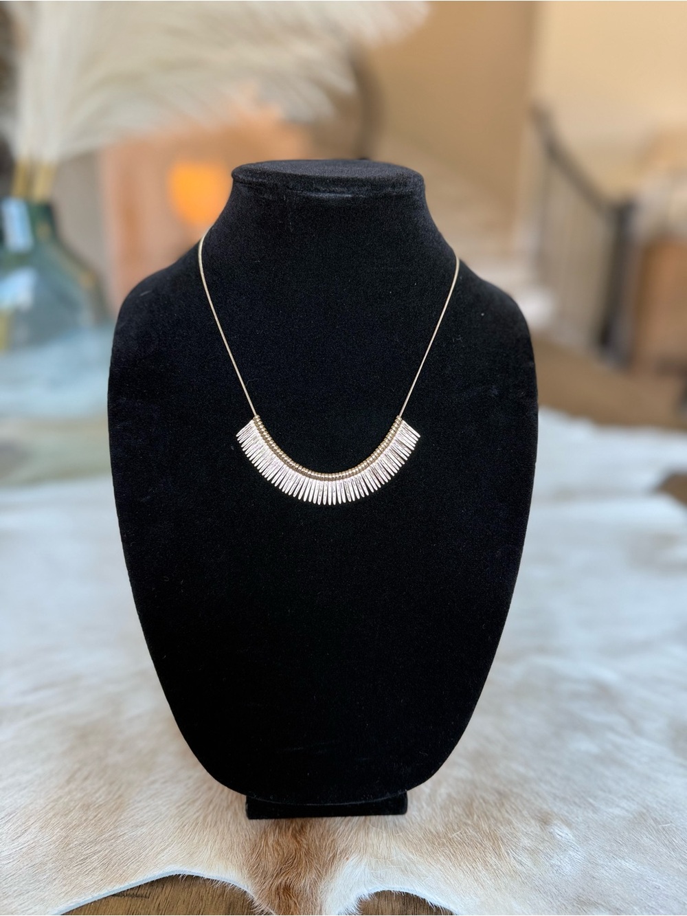 Gold Necklace with Delicate White Fringe Accents